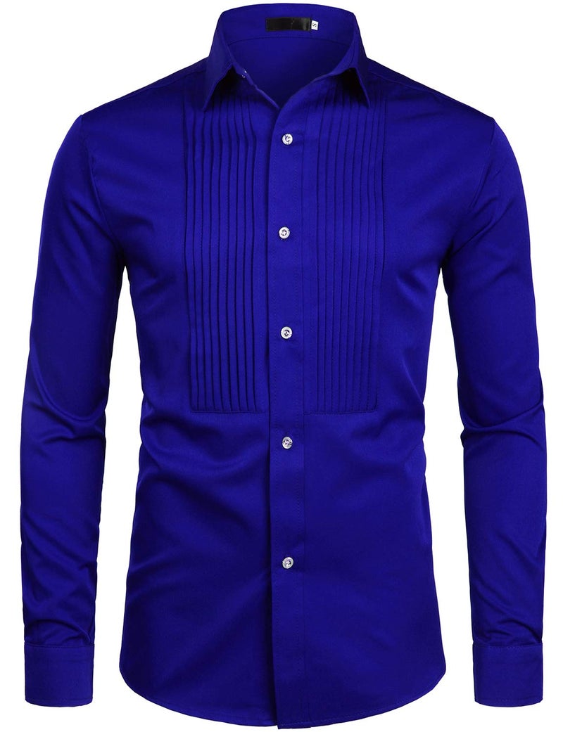 ZEROYAA Mens Slim Fit Long Sleeve Tuxedo Dress Shirts/Prom Performing Shirts (Large, Z54-Royal Blue) - Image 1